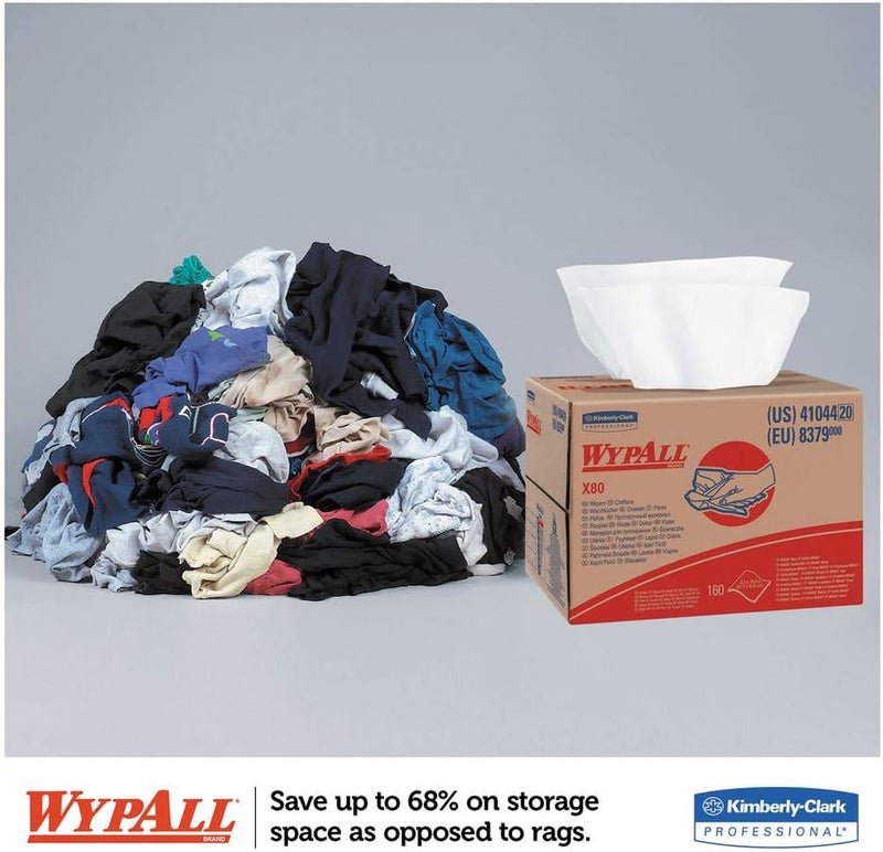 Wypall Kimberly-Clark 41044 X80 Heavy Duty Disposable Cleaning Cloth Wipers - 12.5" x 16.8" - White (Box of 160) - Image 4